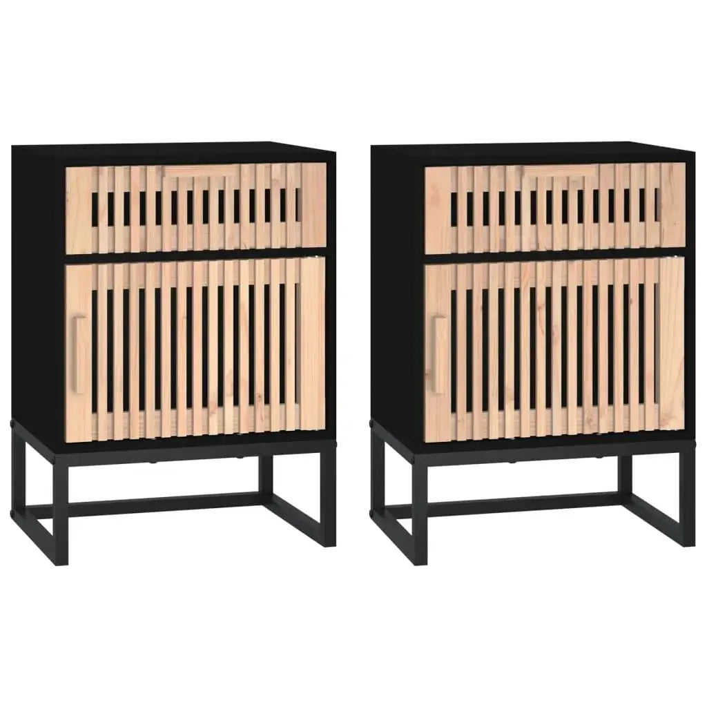 Lot de 2 Table de Chevet Noir et Bois
