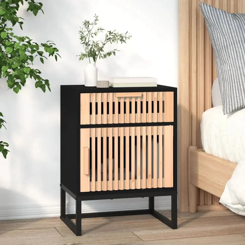 Lot de 2 Table de Chevet Noir et Bois