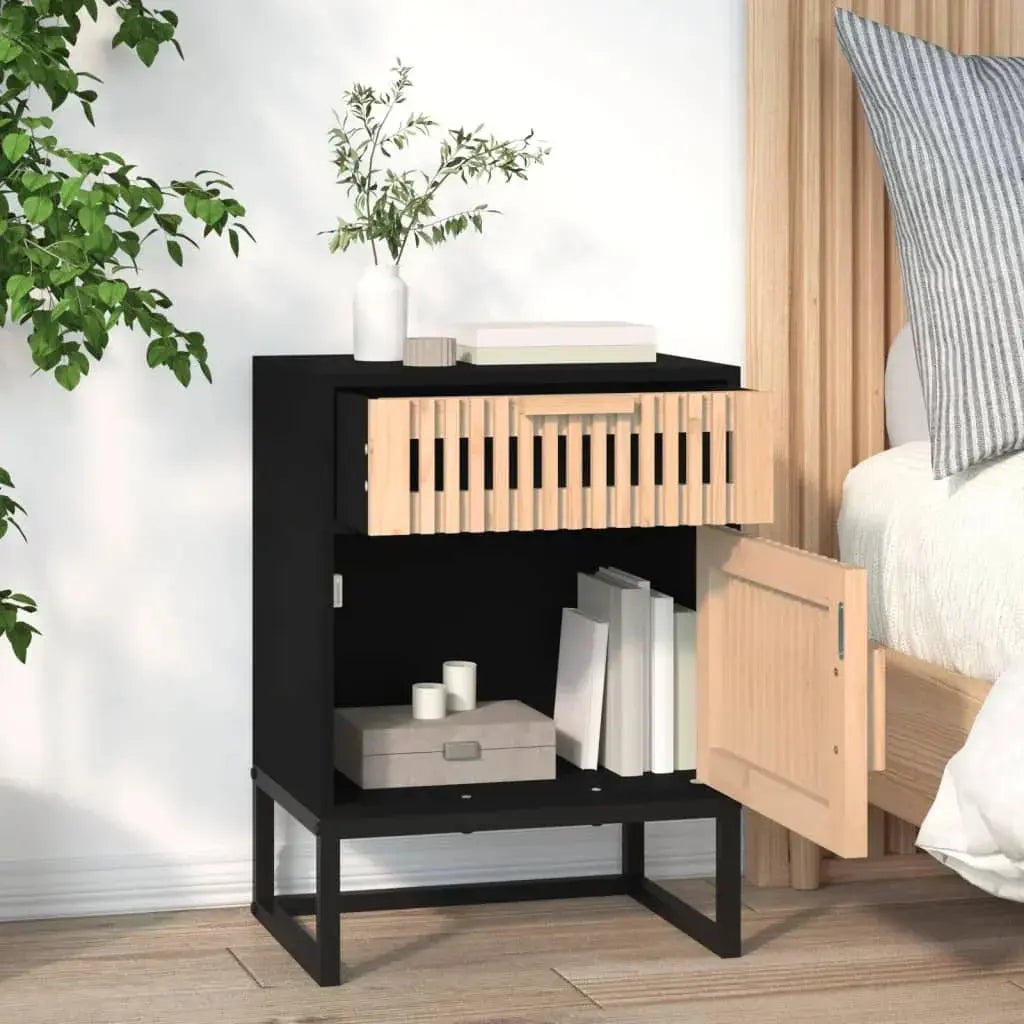 Lot de 2 Table de Chevet Noir et Bois