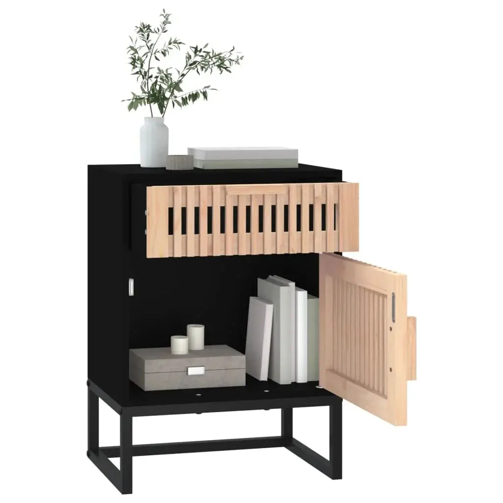 Lot de 2 Table de Chevet Noir et Bois