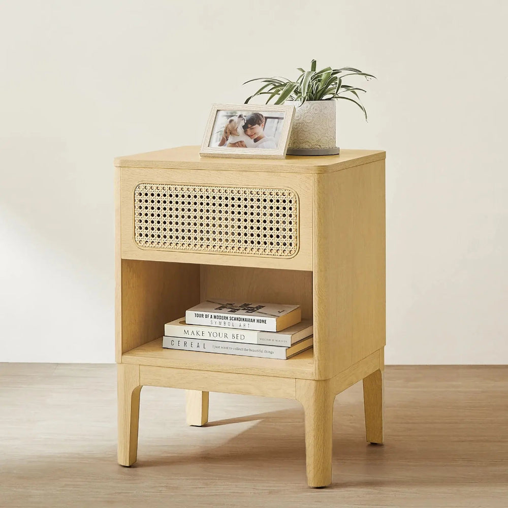 Table de Chevet Bois et Cannage Beau Chevet