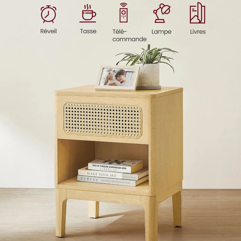 Table de Chevet Bois et Cannage Beau Chevet