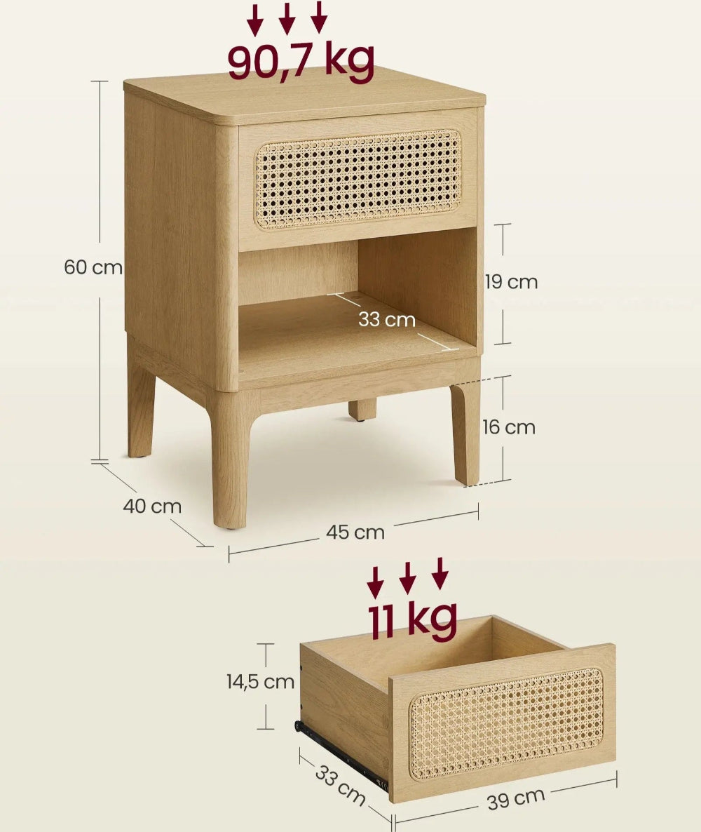 Table de Chevet Bois et Cannage Beau Chevet